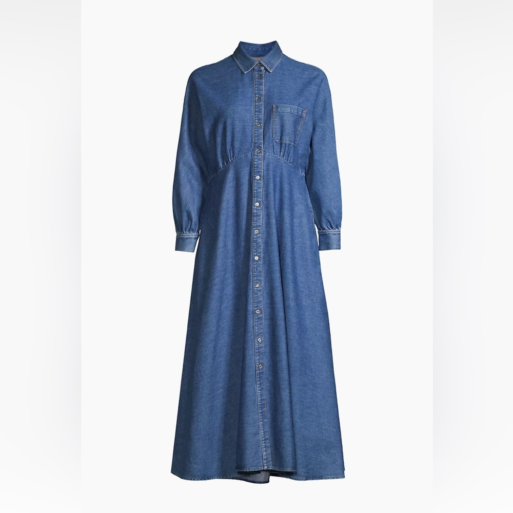 Yemen Denim Long-Sleeve A-Line Midi-Dress